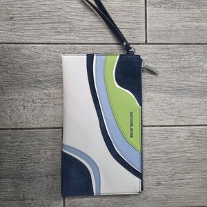 Michael Kors Multicolor Wristlet Clutch Jet Set Large Leather Suede Blue Lime